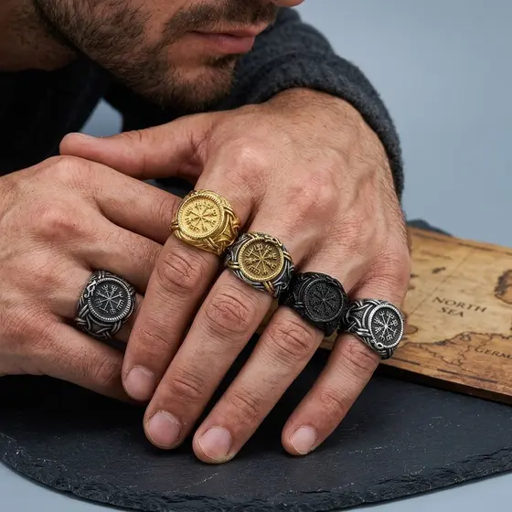 Viking Anel De Aço Inoxidável Âncora Bússola Árvore Da Vida Nórdico Runa Lobo Masculino Feminino Jóias Para Namorado
