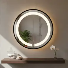 Espelho Redondo em Vidro Moldura 60cm em Alumínio - Iluminado Com LED 3 Cores