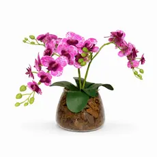ARRANJO ORQUIDEA ARTIFICIAL 3D HASTES VASO VIDRO INCOLOR