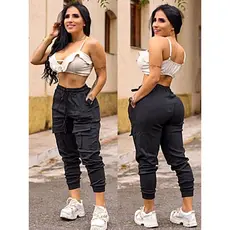 calça jogger cargo feminina tecido bengaline, estilo streedwear, comforto, tendência