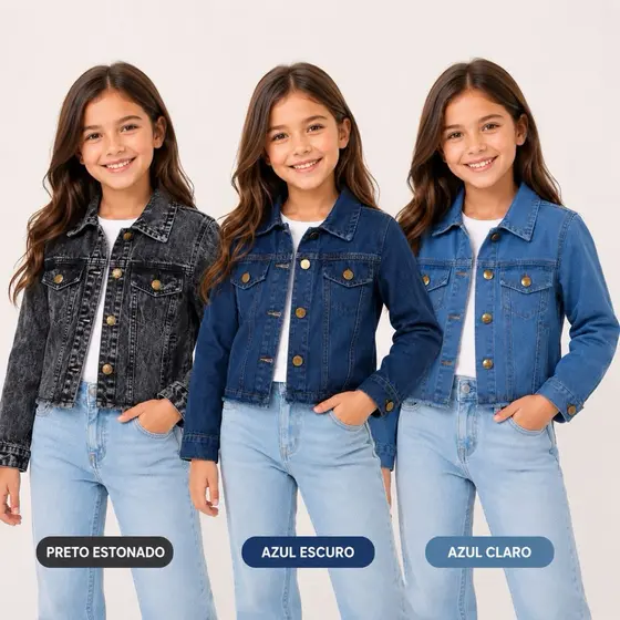 Jaqueta Jeans Infantil Feminina Juvenil Moda Blogueira 4 ao 16 Oversized Barra Desfiada