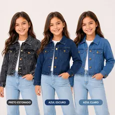 Jaqueta Jeans Infantil Feminina Juvenil Moda Blogueira 4 ao 16 Oversized Barra Desfiada