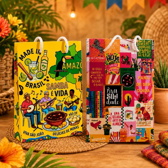Mini Sacolinha Personalizada - BRASILIDADE - Sacolinha Surpresa/Lembrancinha Festa/Pegue e Monte