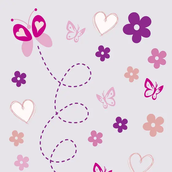 Papel De Parede Lavável Casual Teen Borboletas E Flores Lilás Adesivo Decoração Vinílico
