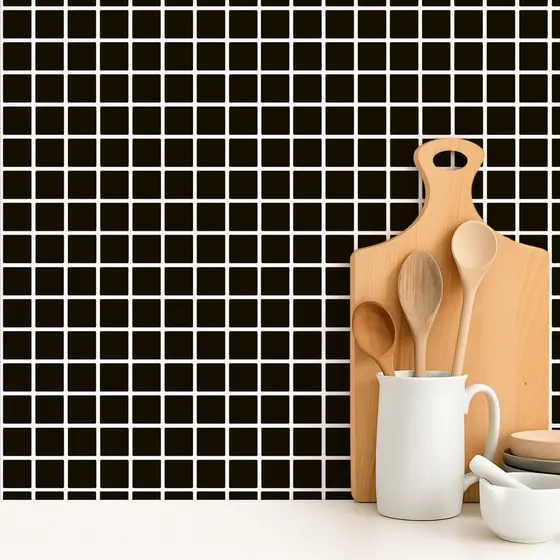 Papel de Parede Adesivo Lavável Com Estampa De Pastilhas Azulejo Para Cozinha e Banheiro Preto 3D
