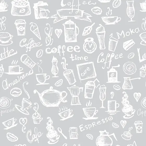 Papel De Parede Lavável Casual Cozinha Café Coffee Cafeteria Fundo Cinza Adesivo Decoração Vinílico