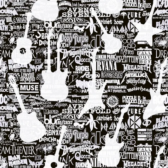 Papel De Parede Adesivo Guitarra Violão Rock Bandas Preto e Branco Adesivo Lavável - Pro Decor
