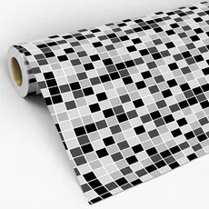 Papel de Parede Adesivo Lavável Pastilhas Azulejo Para Cozinha e Banheiro Quadrado Preto Com Cinza