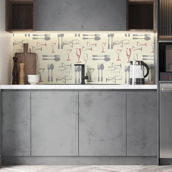 Papel De Parede Adesivo Talheres Cozinha Fundo Amarelo Adesivo Lavável Rolo de 3 Metros