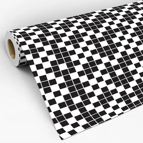 Papel de Parede Adesivo Lavável Com Estampa De Pastilhas Azulejo Preto Com Branco
