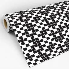 Papel de Parede Adesivo Lavável Com Estampa De Pastilhas Azulejo Preto Com Branco
