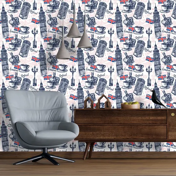 Papel De Parede Adesivo Casual Londres Torre Big Bang Relógio Adesivo Lavável Rolo de 3 Metros