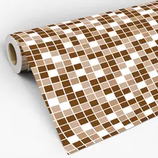 Papel de Parede Adesivo Lavável Decoração Pastilhas Azulejo Para Cozinha Marrom Xadrez 3D
