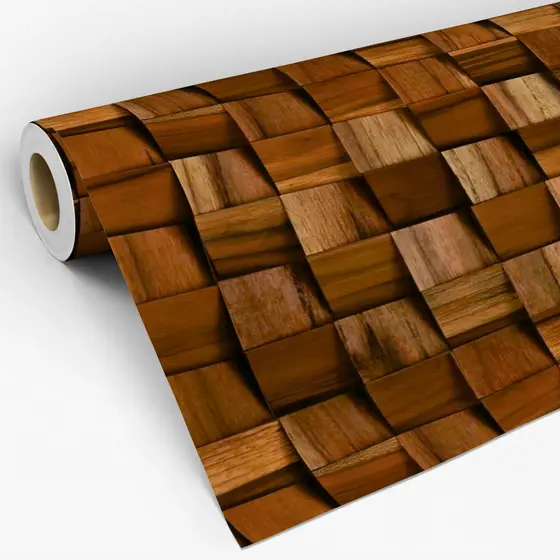 Papel de Parede Adesivo Lavável Decoração Madeira Textura Quadriculado Desigual Madeirado 3D