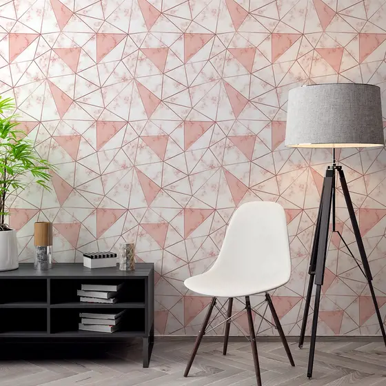 Papel de Parede Adesivo Zara Mármore Fio Rose Decoração Branco Com Rosa Adesivo Lavável - Pro Decor