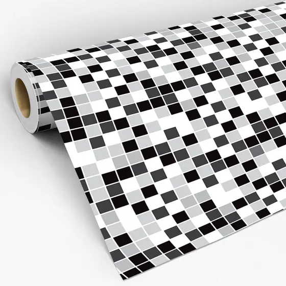 Papel de Parede Adesivo Pastilhas Preto e Branco Quadriculados Para Banheiro Adesivo Lavável