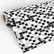 Papel de Parede Adesivo Pastilhas Preto e Branco Quadriculados Para Banheiro Adesivo Lavável