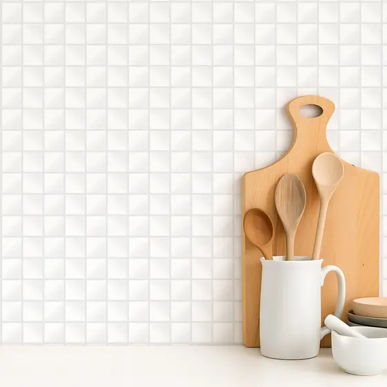 Papel de Parede Adesivo Lavável Pastilhas Azulejo Para Cozinha e Banheiro Branco 3D - Pro Decor