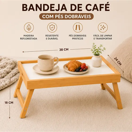 BANDEJA MESA PARA SERVIR CAFÉ DA MANHÃ NA CAMA OU SOFÁ COM PÉS DOBRÁVEIS