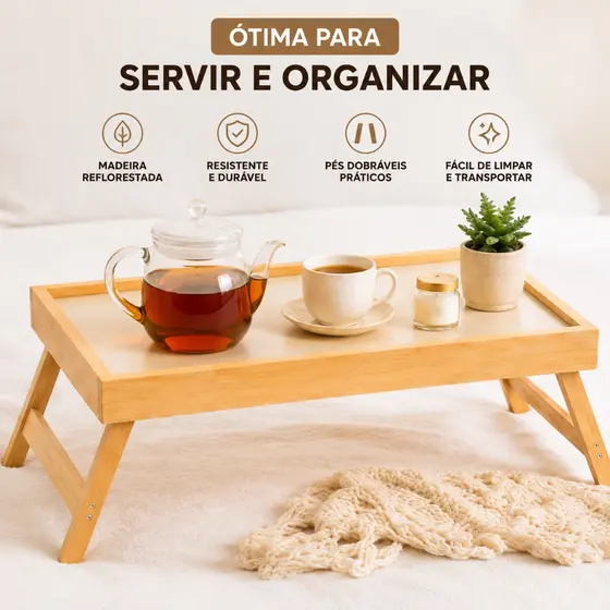 Mesa de Café da Manhã Portátil Dobrável Bandeja para Cama e Sofá com pés Dobráveis 38x24cm