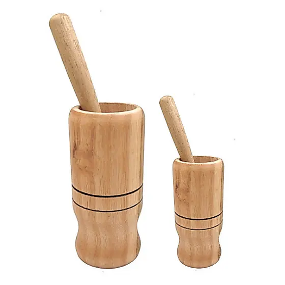 KIT 2 Pilão de Madeira com Socador para Pimenta, Bar, Temperos, Alho, Ervas 1 grande e 1 Pequeno