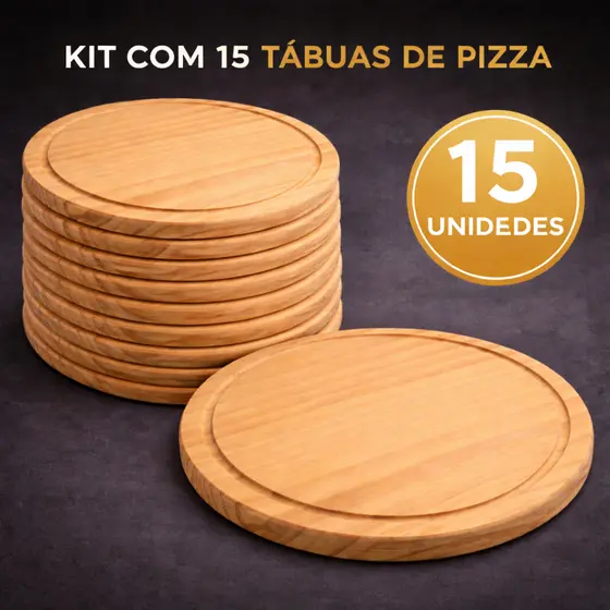 Kit 15 Tábuas Redondas de Madeira para Servir Pizza 22cm Frios e Petiscos para Frios Premium