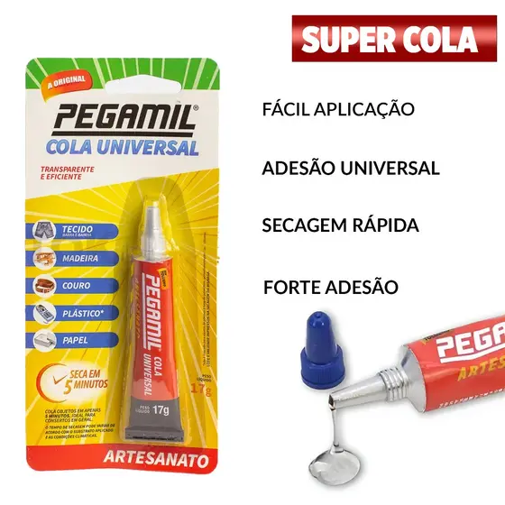 Cola Pegamil 17g Para Tecido Papel Madeira Couro Plástico
