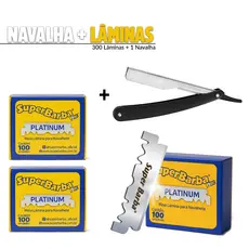 Navalhete + Lâmina De Barbear Super Barba Amarela PLATINUM 3 Caixa C/100 Metades