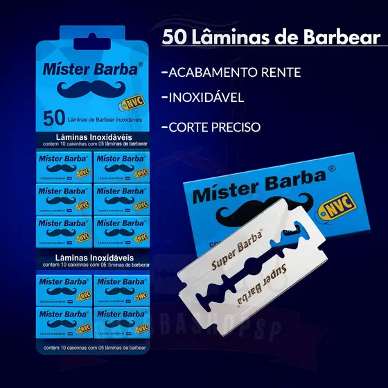 Lâmina De Barbear Mister Barba Cartela Com 50 Lâminas