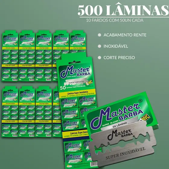 Cartelas Lâmina De Barbear Inox Master Barba Super Barba