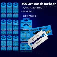 Lâmina De Barbear Mister Barba 10 Cartelas Com 50 Lâminas