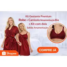 Kit Gestante Premium Robe + Camisola Amamentação Bia + Kit 2 Sutiã Amamentação