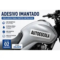 Adesivo Imantado Moto Autoescola 20X5 cm Placa Magnética Auto Escola Removível Moto Escola