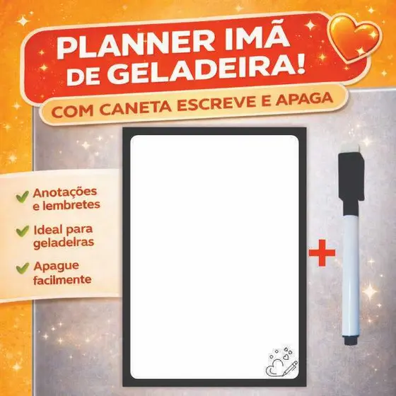 Imã de Geladeira Planner Semanal Magnético com Caneta Escreve e Apaga