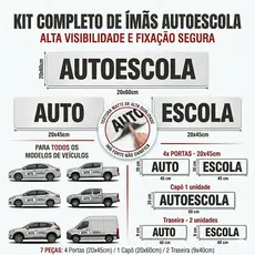 Kit Adesivo Imantado Auto Escola 07 Peças Imã P/ Carro Porta Capô Traseira Alta Fixação Premium