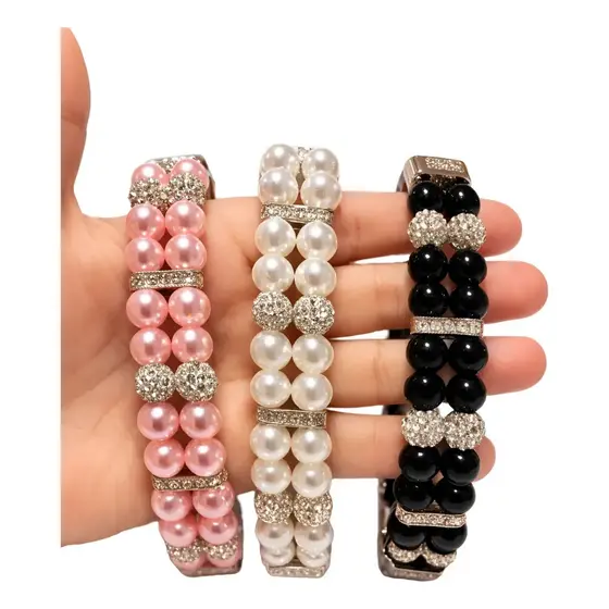Coleira Pet Luxo com pérolas e strass - elegante