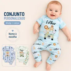 Conjunto Bebê Personalizado com Nome Body e Calça Mijão Várias Estampas menino