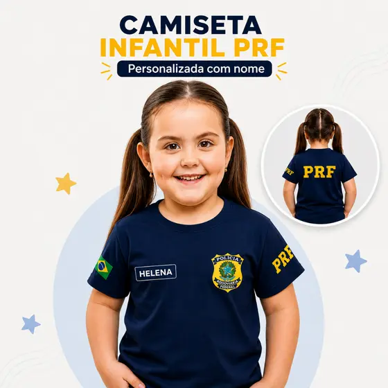 Camiseta Infantil PRF Polícia Rodoviária Federal Personalizada com Nome