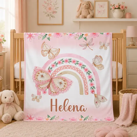 Manta para Bebê Menina Personalizada com Nome em malha leve tipo cueiro várias estampas frente e verso