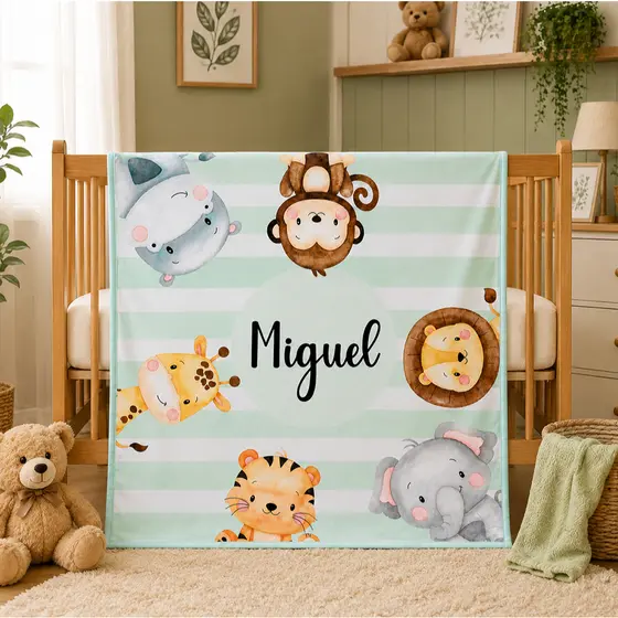 Manta para Bebê Menino Personalizada com Nome em malha leve tipo cueiro várias estampas frente e verso