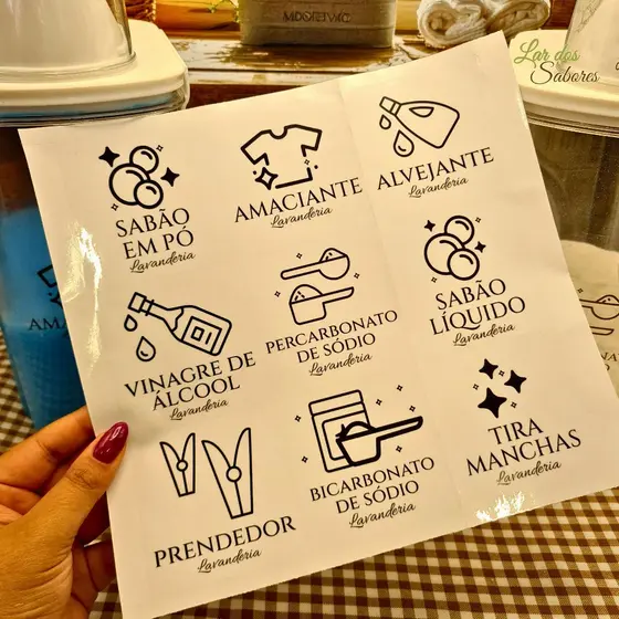 Etiquetas Transparentes para Lavanderia Sabão Líquido Sabão Pó Amaciante Tira Manchas Percarbonato