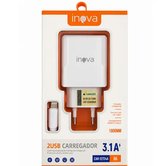 Carregador Turbo Iphone Com Suporte Para 2 Usb - Cabo Reforçado e Com Proteção Inteligente