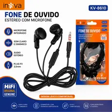 Fone De Ouvido 3,5mm KV-8610 Com Fio e Microfone Para Telefones Celulares Tablet PC
