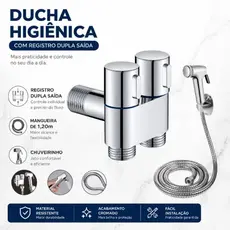 Ducha Higiênica Chuveirinho Com Registro Duplo Moderno Kit Completo Cromado