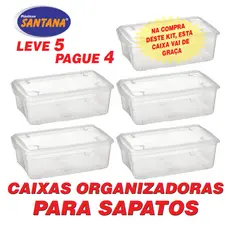 Kit 5 Caixas Sapateiras Organizadoras Sapatos Roupas Multiuso Grande Portátil Transparente