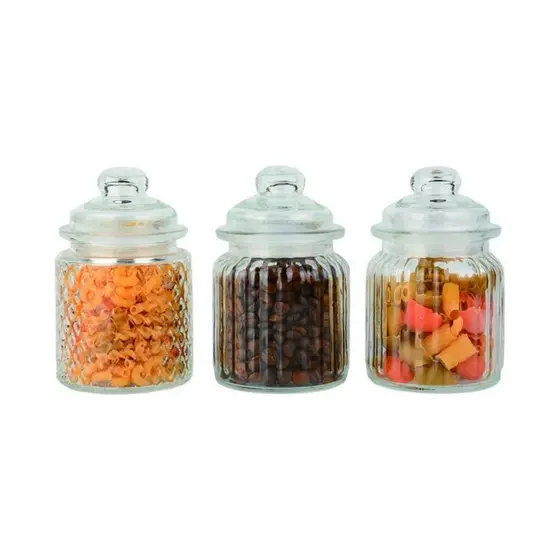 CJ 03 PC POTES VIDRO C/ TAMPA VIDRO CASUAL 300ML