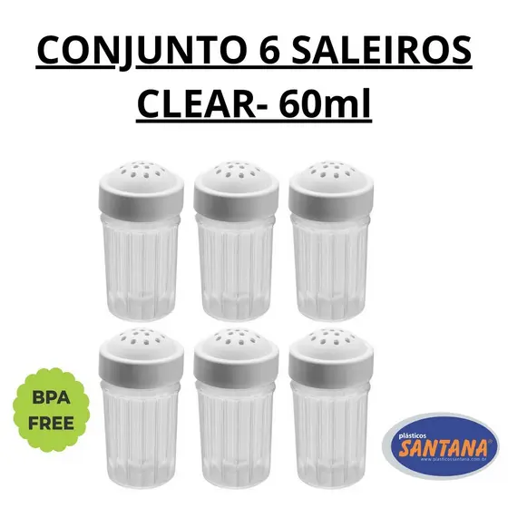 Conjunto Com 6 Saleiros Clear Resistente BPA Free 60 Ml