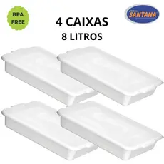 Kit 4 Caixas Organizadoras 8L com Tampa Branca Armazenamento de Carnes Organizador geladeira Cozinha