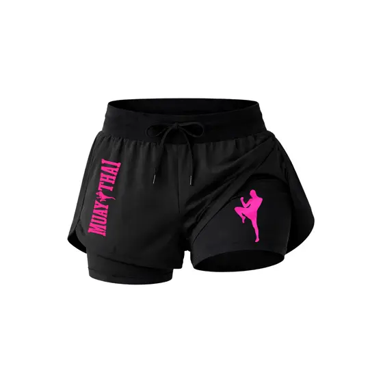Short Feminino Muay Thay 2 em 1 Dry Fit Com Bolso Secreto Compressão
