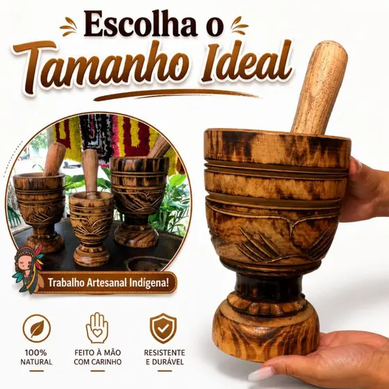 Socador de Alho Pilão de Madeira em Melhor Acabamento Triturador Café Pimenta Temperos